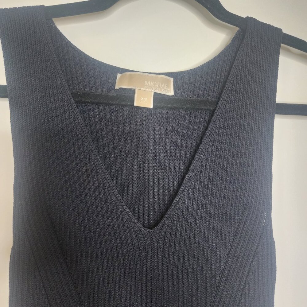 Michael Kors twilight blue ribbed sleeveless v neck Bodycon midi dress size XS - Picture 4 of 11